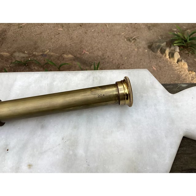 Animal Skin Rare Antique French Leather Wrapped Brass Nautical Maritime Telescope For Sale - Image 7 of 15