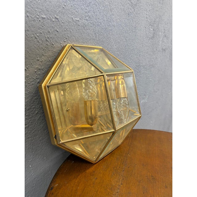 Geometric Brass and Glass Wall Light, 1980s For Sale - Image 6 of 7