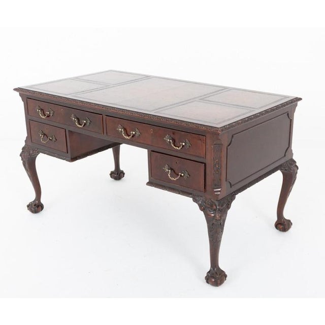 Chippendale Writing Desk in Mahogany Ball and Claw Feet, 1920s For Sale - Image 3 of 4