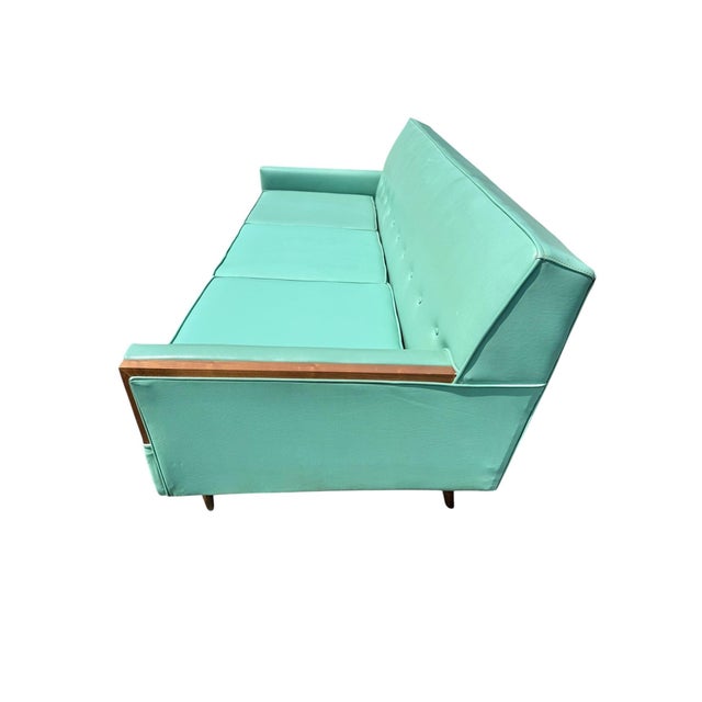 Mid-Century Modern Mid-Century Modern Turquoise & Walnut Sofa For Sale - Image 3 of 6