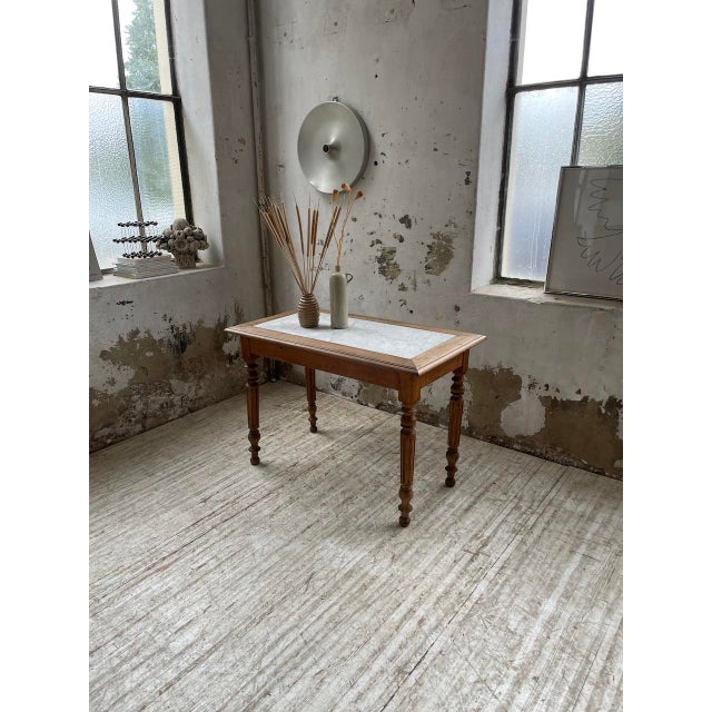 Antique Bistro Table in Walnut and Marble, 1890 For Sale - Image 4 of 18