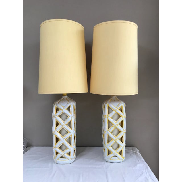 Ceramic Hollywood Regency Large Faux Bamboo Table Lamps - A Pair For Sale - Image 7 of 7