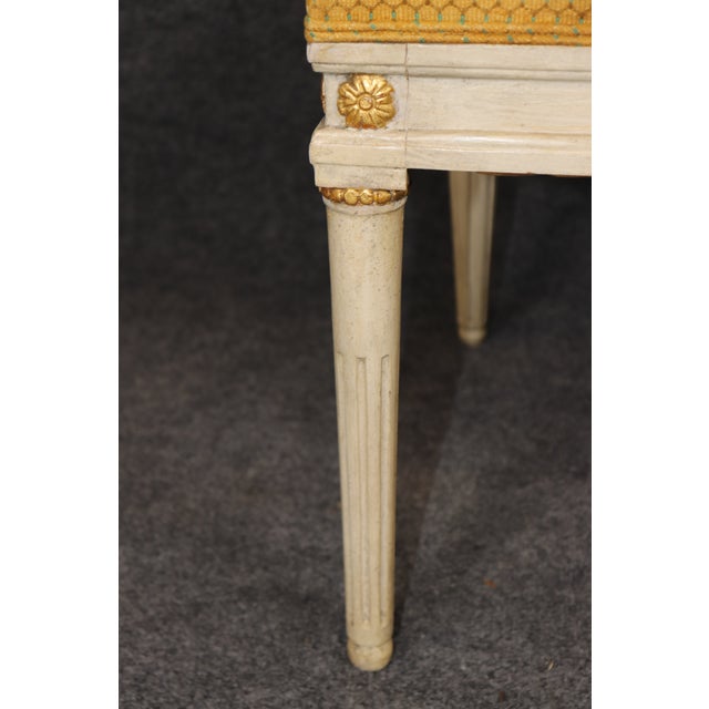 1950's Set 10 Louis XVI French Empire Style Painted Parcel Gilt Dining Chairs For Sale - Image 12 of 13