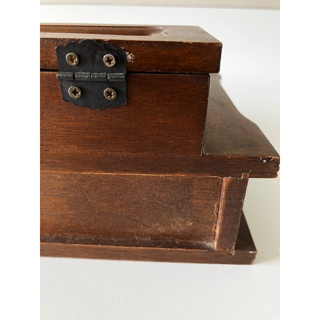 20th C. Mid-Century Modern Wooden Valet Jewelry Box With Woven Cane Top & Drawer For Sale - Image 17 of 18