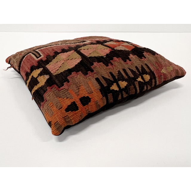 Vintage Turkish Kilim Pillow | Handwoven Wool Decorative Cushion | 14 in X 14.5 In For Sale - Image 11 of 12