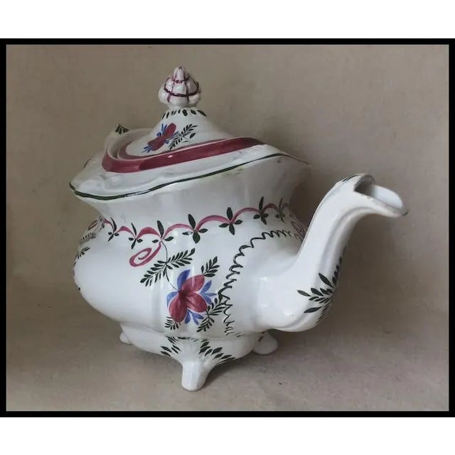 Antique C1840s Staffordshire, English Soft Paste Teapot, Hand Painted For Sale - Image 6 of 10