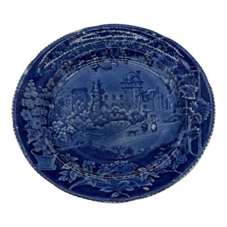 A Blue Dark Transfer Decorated Staffordshire Plate "Rue De La Port Romaine", by Enoch Woods, Circa 1830's For Sale