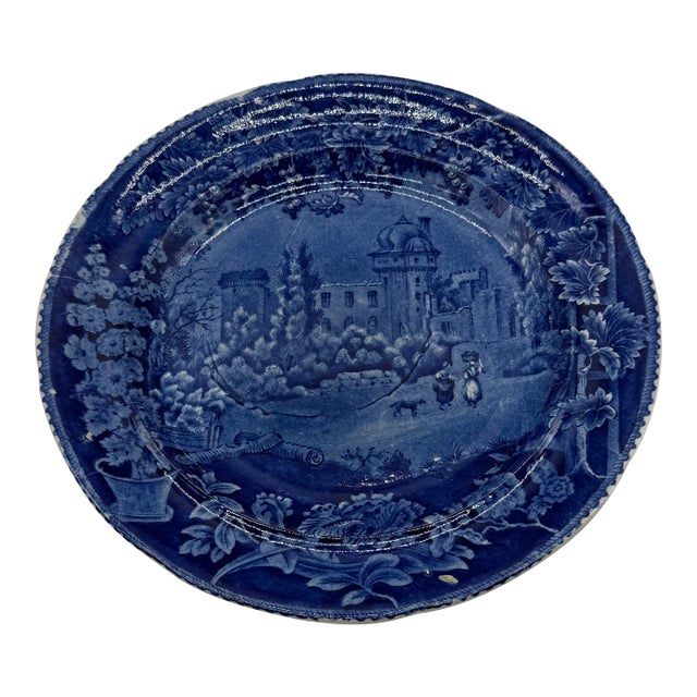 A Blue Dark Transfer Decorated Staffordshire Plate "Rue De La Port Romaine", by Enoch Woods, Circa 1830's For Sale