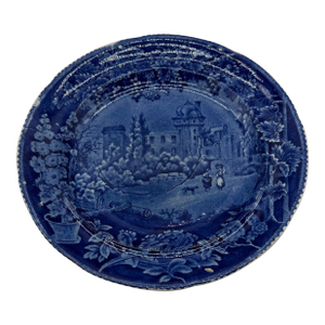A Blue Dark Transfer Decorated Staffordshire Plate "Rue De La Port Romaine", by Enoch Woods, Circa 1830's
