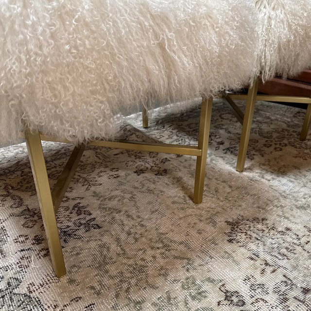 Metal Outpost Original Tibetan Lambskin + Brass Ottoman For Sale - Image 7 of 9