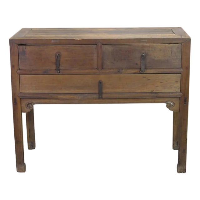 Aged Elm Wood 3-Drawer Side or Console Table For Sale