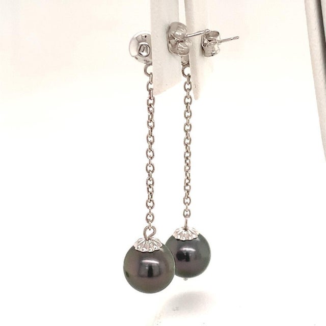 Tahitian Pearl Earrings 14k White Gold Certified For Sale - Image 14 of 15