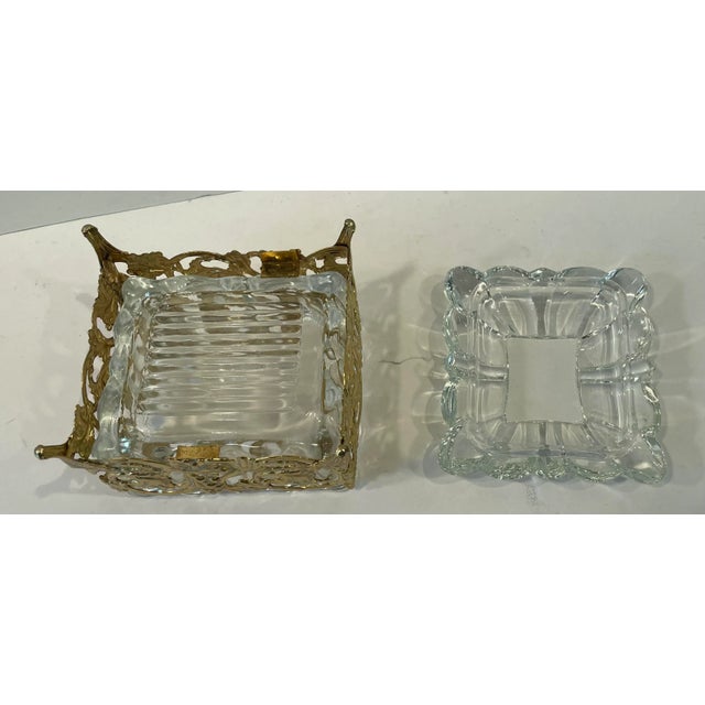 Vintage Hollywood Regency Gold Metal and Glass Powder Trinket Box For Sale - Image 9 of 9