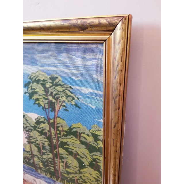Vintage Extra Large Giltwood Framed Colorful 18th Century Scene Needlepoint For Sale - Image 4 of 10