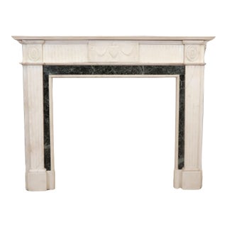 Regency White Marble Mantel With Emerald Green Marble Inlay For Sale