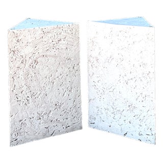 Vintage Plaster Faux Coral Geometric Table Pedestals - Pair For Sale