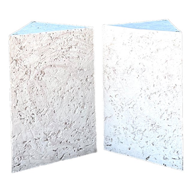Vintage Plaster Faux Coral Geometric Table Pedestals - Pair For Sale