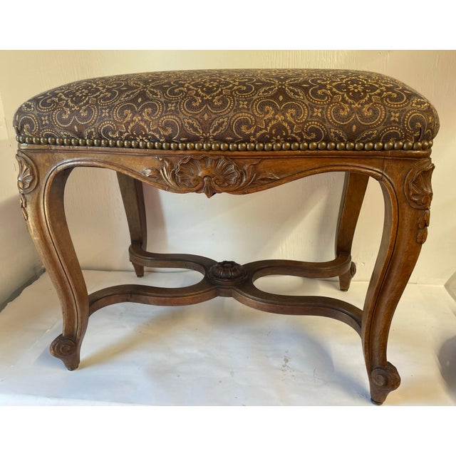 French Carved Wood Upholstered Bench For Sale - Image 9 of 10