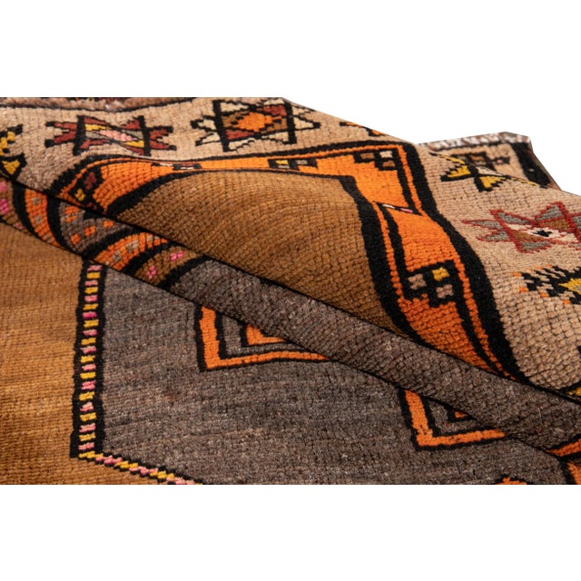 Textile 1960s Tan Vintage Azeri Handmade Tribal Motiif Wool Runner For Sale - Image 7 of 8