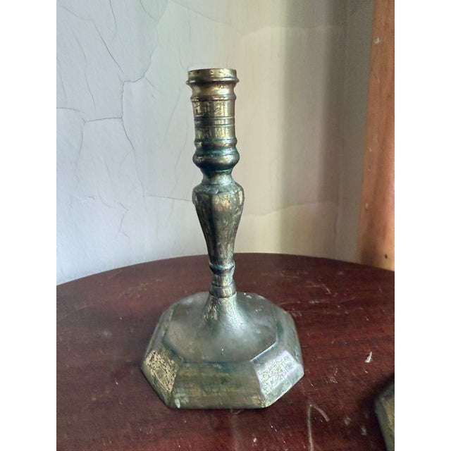 Mid 20th Century Vintage, Mid-Century Brass Colonial Revival Candlestick Holders For Sale - Image 5 of 10