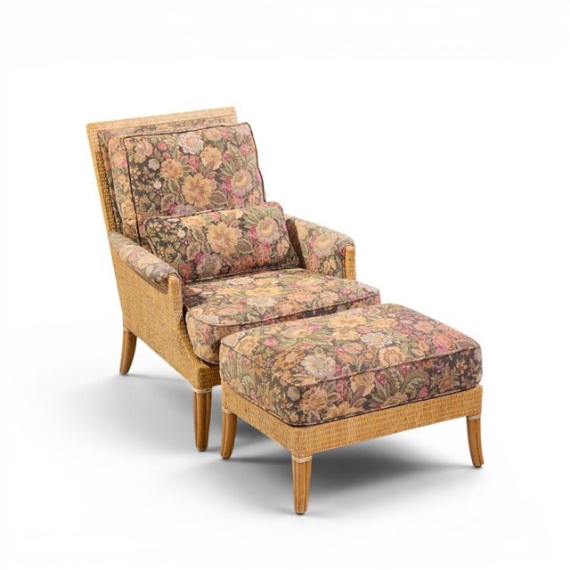McGuire Umbria Rattan and Wicker Lounge Chair With Ottoman For Sale - Image 9 of 10