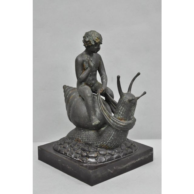 Vintage Mythical Bronze Cherub Riding Snail Sculpture Figure Attr to Maitland Smith For Sale - Image 18 of 18