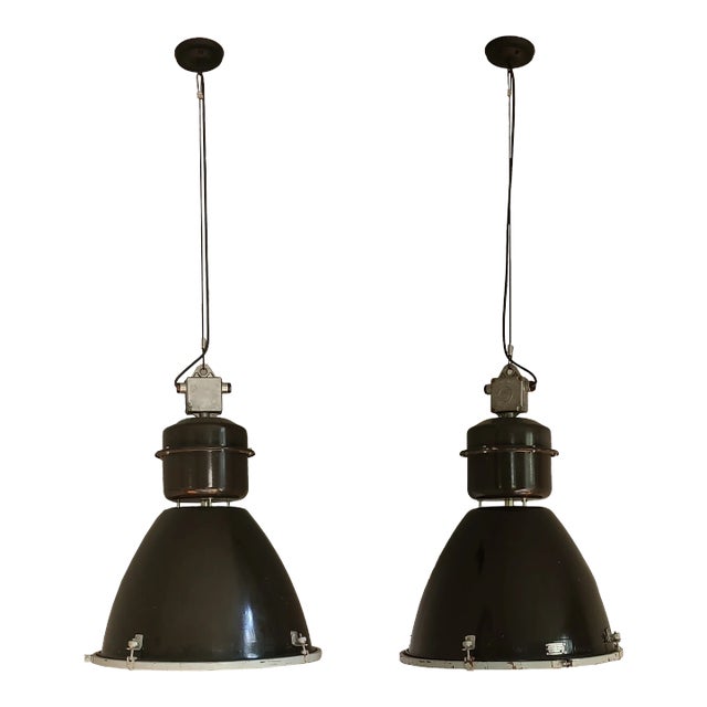 Pair of 1960s Industrial Factory Lamps For Sale