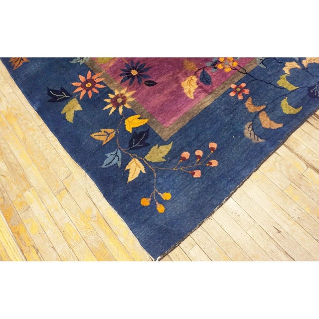 1920s Antique Purple Oriental Floral Chinese Handknotted Art Deco Wool Rug For Sale - Image 4 of 10