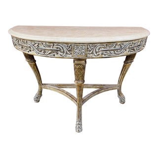 Vintage French Baroque Inspired Marble Topped Console Table For Sale