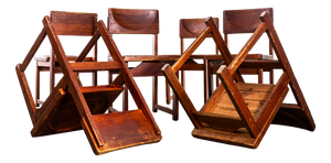 Mid-Century Pitch Pine Cube Dining Chairs, 1950s, Set of 6