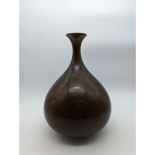 Vintage Japanese Murashido Marbleized Patina Showa Period Bronze Vase, Signed For Sale - Image 4 of 12
