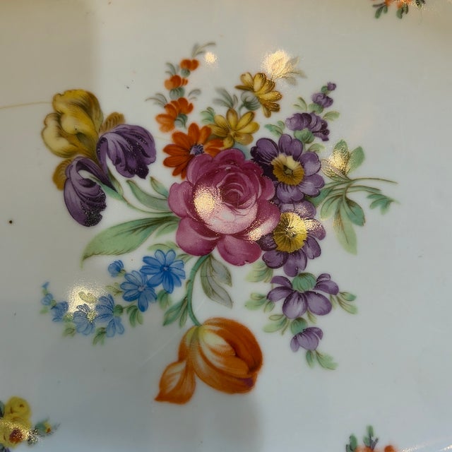 Beautiful hand, painted floral and gold trim serving planner believed to be Schumann Bavarian pattern. This piece is...