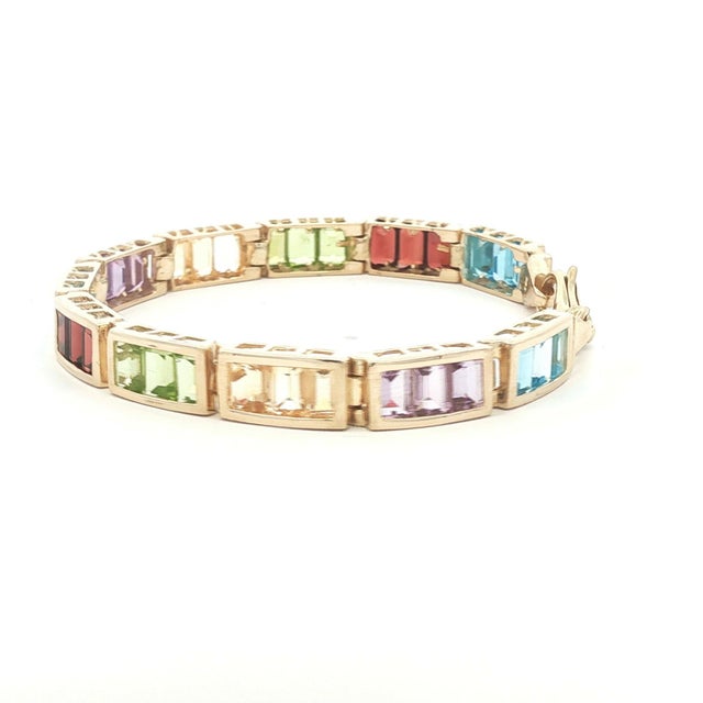 Contemporary Vintage 14k Yellow Gold Multi Semi-Precious Colored Stone Link Bracelet For Sale - Image 3 of 5