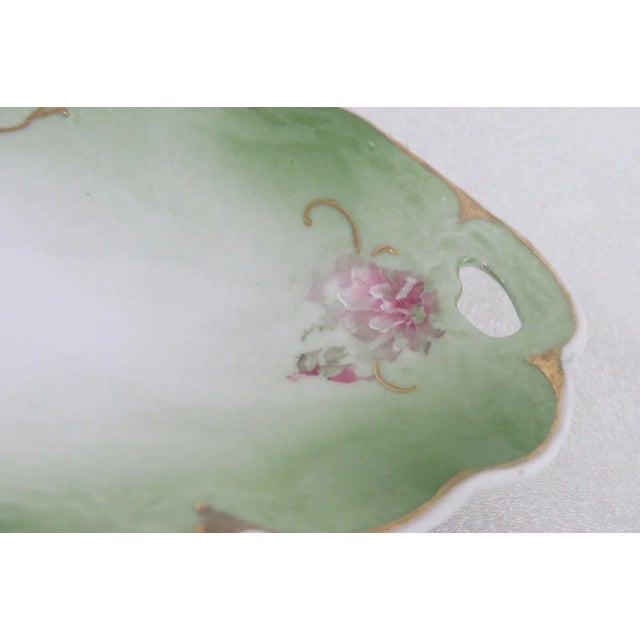 Mid 20th Century Bavaria Germany Porcelain Floral Pink Roses Serving Tray Dish With Handles For Sale - Image 5 of 13