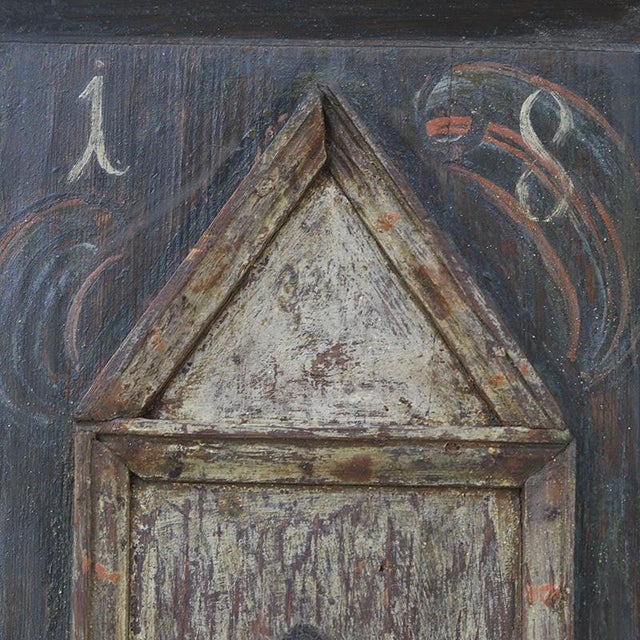 Antique Rustic Farmhouse Folk Art Painted Bridal Cabinet, 1882 For Sale - Image 10 of 18