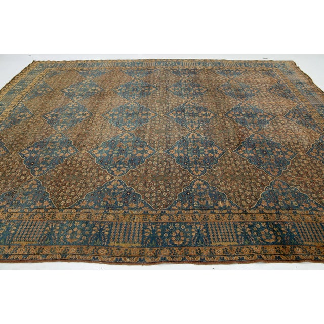 10 X 13 One of the Kind Antique Kerman Persian Wool Rug in Tan With a ...