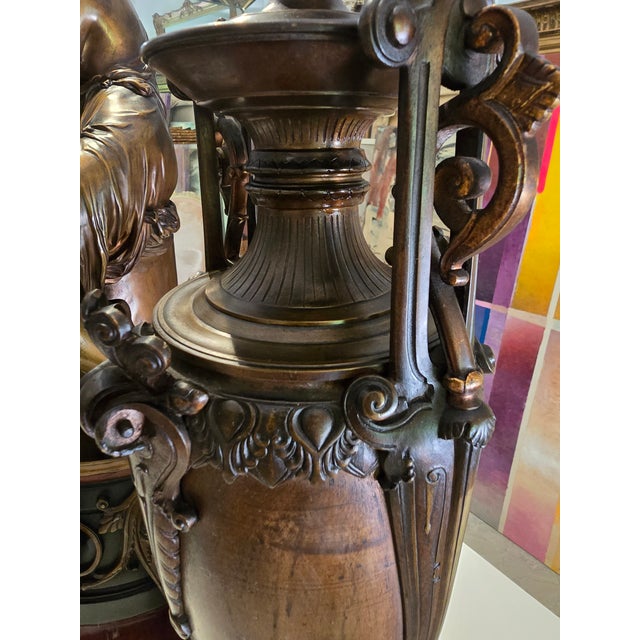Antique Grand Palace Signed Bronze Clock Set For Sale - Image 10 of 18
