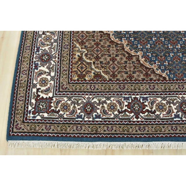 Tabriz Mahi Rug 4'11'' X 8'6'' Blue Wool Traditional Hand-Knotted Carpet For Sale - Image 10 of 13