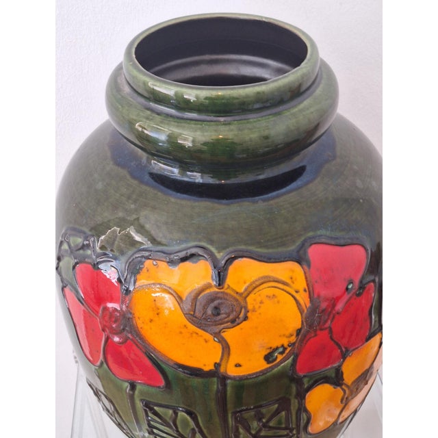 Large ceramic floor vase with an unusual Brutalist design, dating from the 1960s and marked '28G-51 West Germany'.