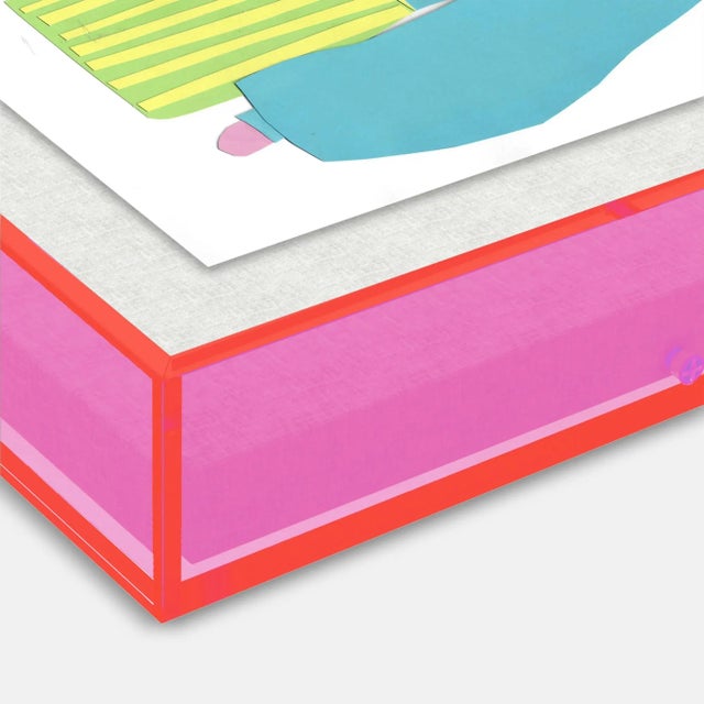 Contemporary Paper Doll by Virginia Chamlee in Neon Pink Acrylic Shadowbox, Small Art Print For Sale - Image 3 of 4