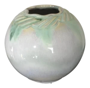 1980s Vintage Pink and Green Watercolor Glaze Round Modern Studio Vase - Signed