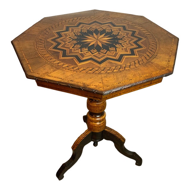 19th Century Italian Gueridon Marquetry Octagon Table For Sale
