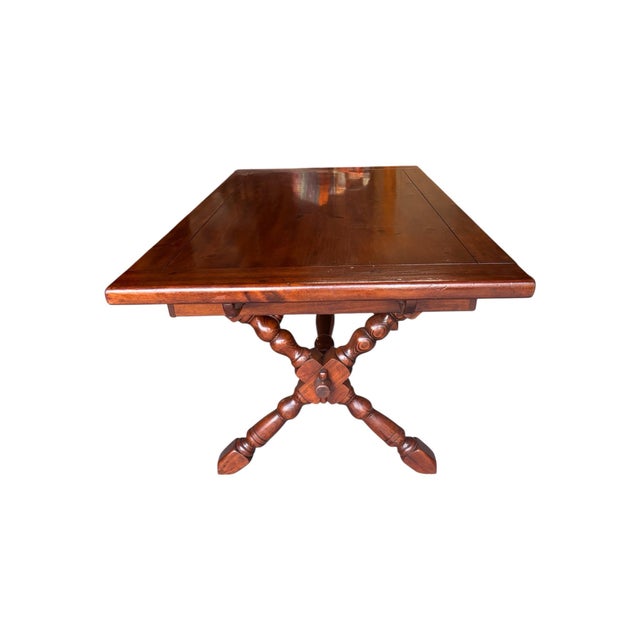 1970s Solid Wood Trestle X Brace Leg Table For Sale - Image 11 of 12