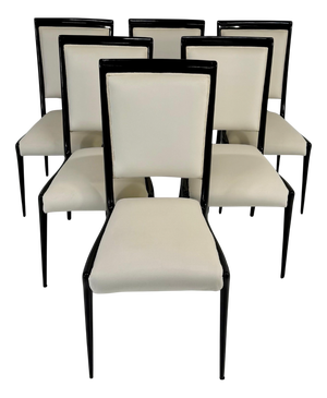 Vintage Italian Chairs in Black Lacquered and Cream Velvet by Vittorio Dassi, 1950s, Set of 6