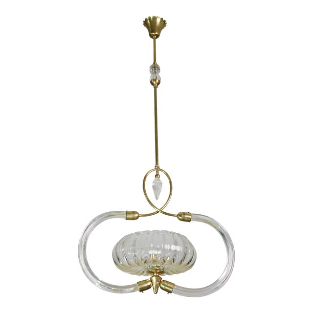 1940s Amazing Art Decò Clear Murano Glass Chandelier by Seguso For Sale