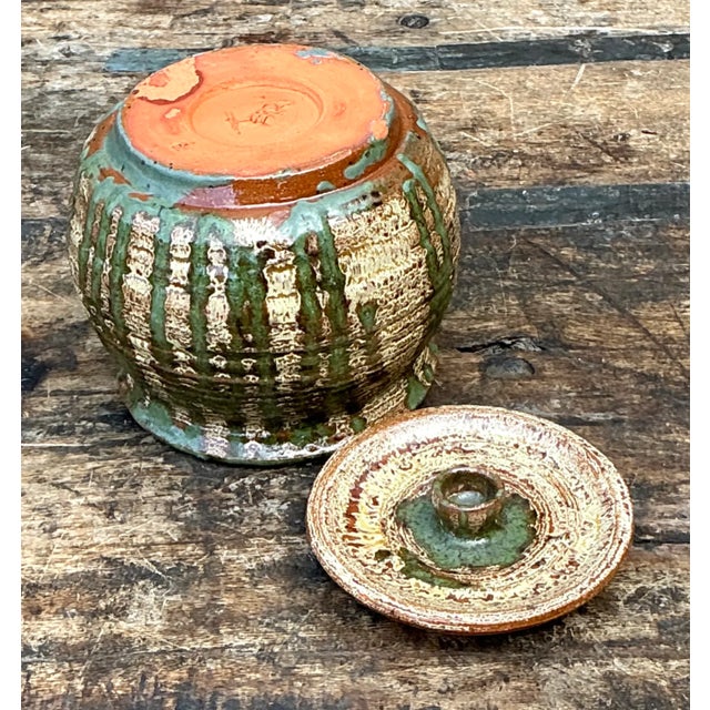 Vintage Textured Pottery Lidded Jar For Sale - Image 4 of 12