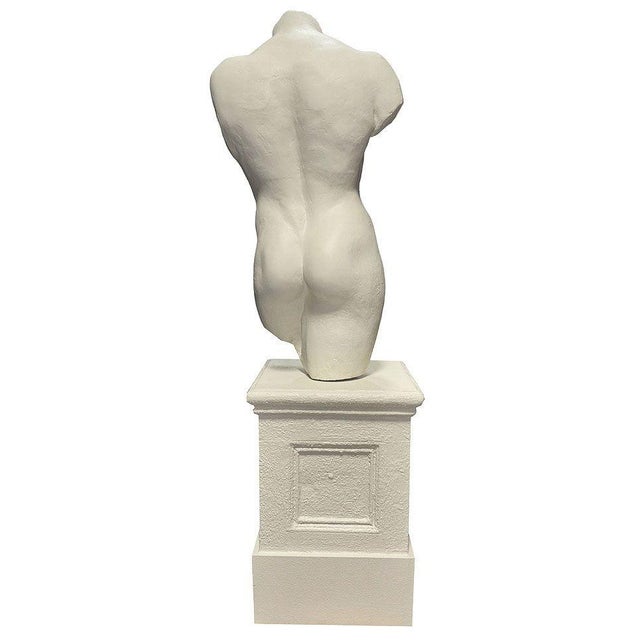 7' Tall Renaissance Style Male Bust Faux Marble Sculpture on Pedestal For Sale - Image 4 of 8