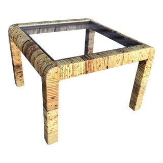 Vintage Wrapped Rattan Square Side Table For Sale