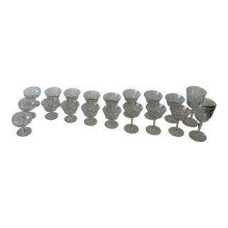 1970s Etched Collection of Crystal Wear Champagne Glasses - Set of 19 For Sale