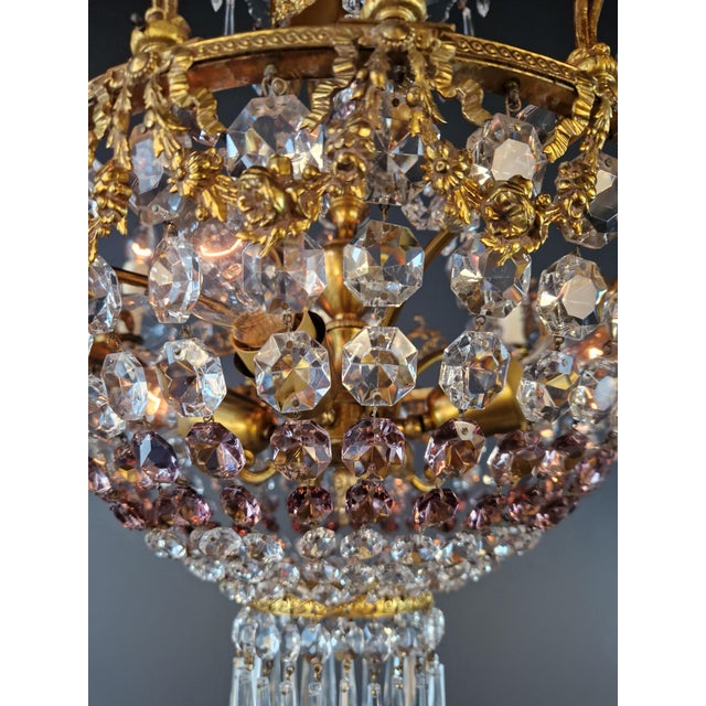 Antique Italian Chandelier in Belle Époque Style Art Nouveau Brass For Sale - Image 6 of 10
